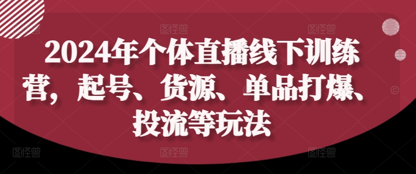 2024年个体直播训练营，起号、货源、单品打爆、投流等玩法-小鹏项目网