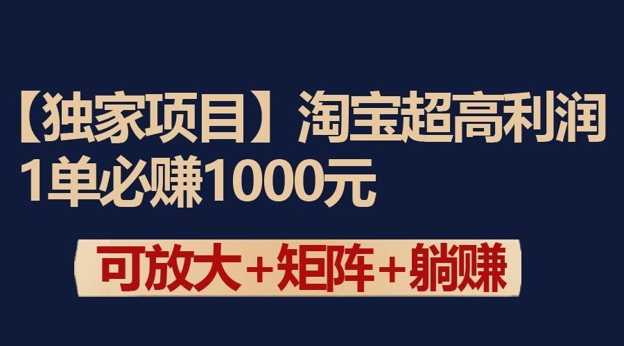 独家淘宝超高利润项目：1单必赚1000元，可放大可矩阵操作-小鹏项目网
