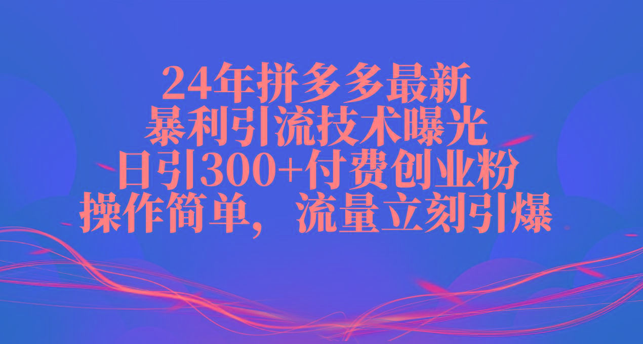 24年拼多多最新暴利引流技术曝光，日引300+付费创业粉，操作简单，流量…-小鹏项目网