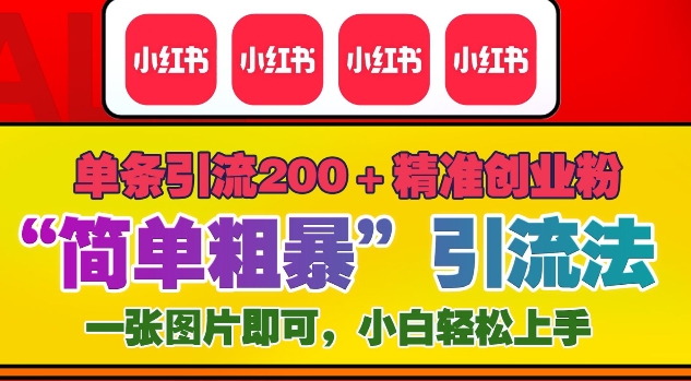 12月底小红书”简单粗暴“引流法，单条引流200+精准创业粉-小鹏项目网
