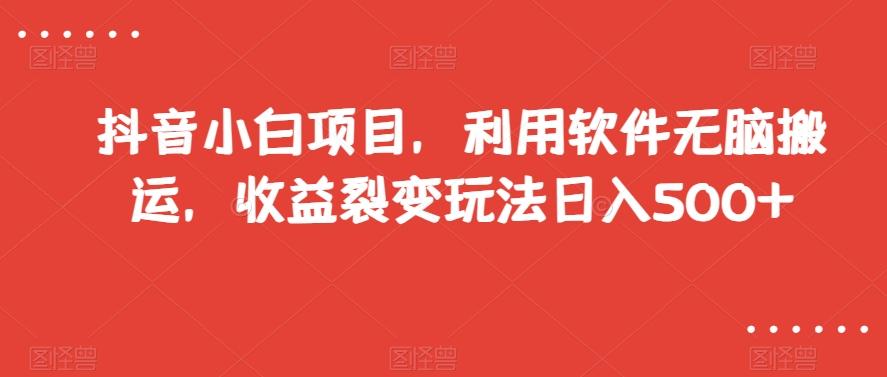 抖音小白项目，利用软件无脑搬运，收益裂变玩法日入500+【揭秘】-小鹏项目网