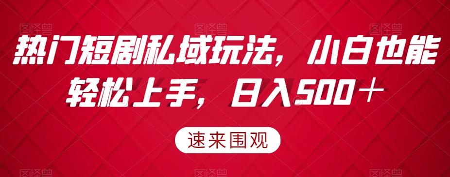 热门短剧私域玩法，小白也能轻松上手，日入500＋-小鹏项目网