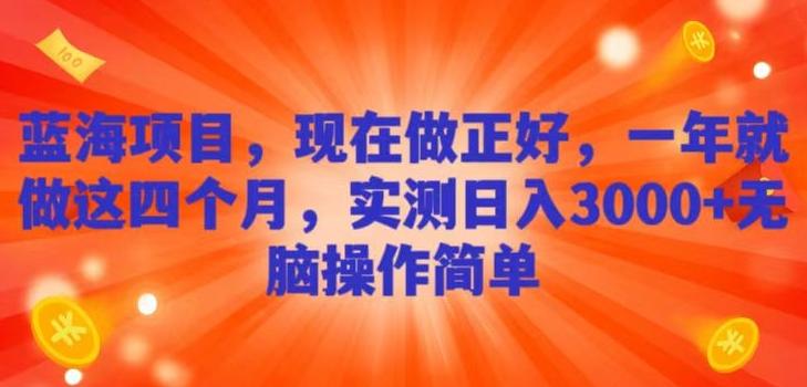 蓝海项目，现在做正好，一年就做这4个月，实测日入3000+，无脑简单操作！-小鹏项目网