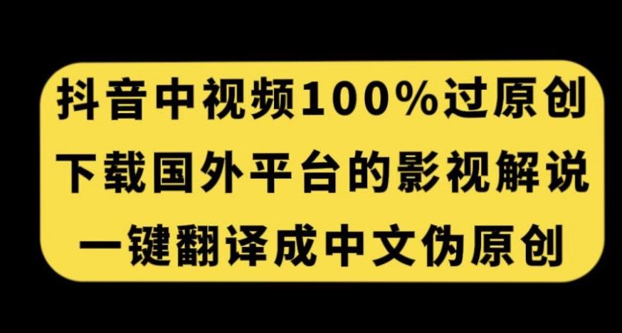 抖音中视频百分百过原创，下载国外平台的电影解说，一键翻译成中文获取收益-小鹏项目网