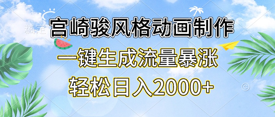 宫崎骏风格动画制作，一键生成流量暴涨，轻松日入2000+-小鹏项目网