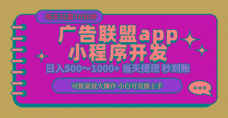 小程序开发 广告赚钱 日入500~1000+ 小白轻松上手！-小鹏项目网