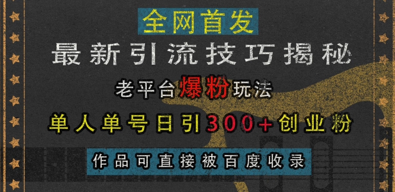 最新引流技巧揭秘，老平台爆粉玩法，单人单号日引300+创业粉，作品可直接被百度收录-小鹏项目网
