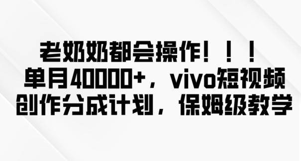 老奶奶都会操作，新平台无脑操作，单月40000+，vivo短视频创作分成计划【揭秘】-小鹏项目网