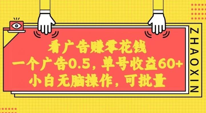 无脑看广告获取收益，一条广告0.5，日稳定60-100+，可批量放大，超级稳定-小鹏项目网