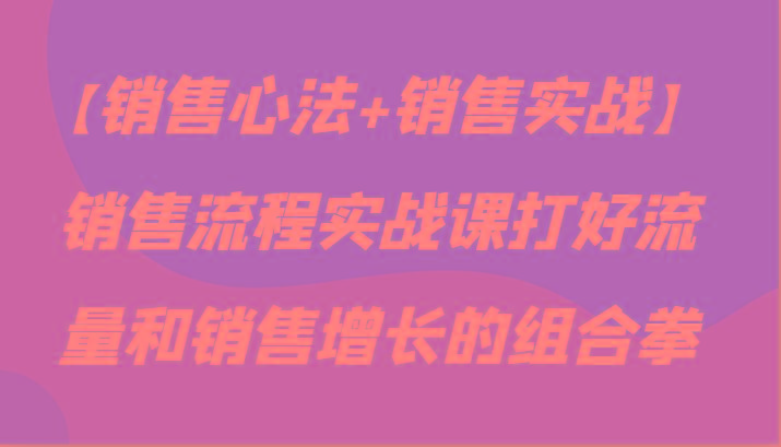 【销售心法+销售实战】销售流程实战课打好流量和销售增长的组合拳-小鹏项目网