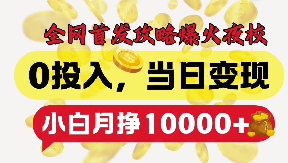 全网首发爆火夜校，0投入，当日变现，小白轻松月入1w+【揭秘】-小鹏项目网