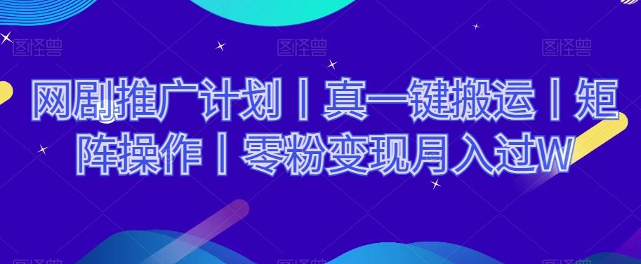 网剧推广计划丨真一键搬运丨矩阵操作丨零粉变现月入过W-小鹏项目网