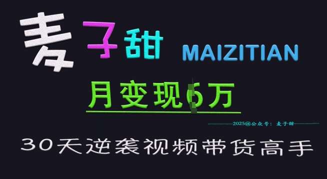 麦子甜30天逆袭视频带货高手，单月变现6W加特训营-小鹏项目网