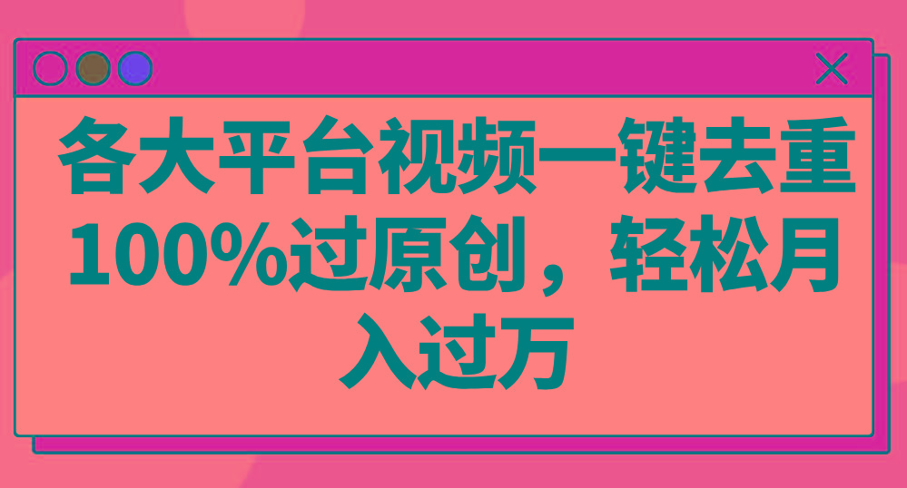 各大平台视频一键去重，100%过原创，轻松月入过万！-小鹏项目网