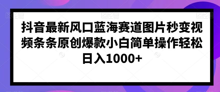 抖音最新风口蓝海赛道图片秒变视频条条原创爆款小白简单操作轻松日入1000+-小鹏项目网
