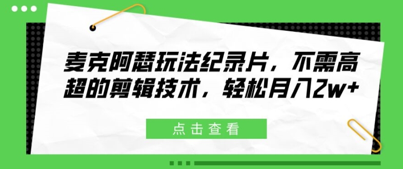 麦克阿瑟玩法纪录片，不需高超的剪辑技术，轻松月入2w+【揭秘】-小鹏项目网