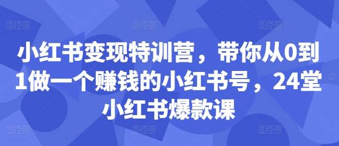 小红书变现特训营，带你从0到1做一个赚钱的小红书号，24堂小红书爆款课-小鹏项目网