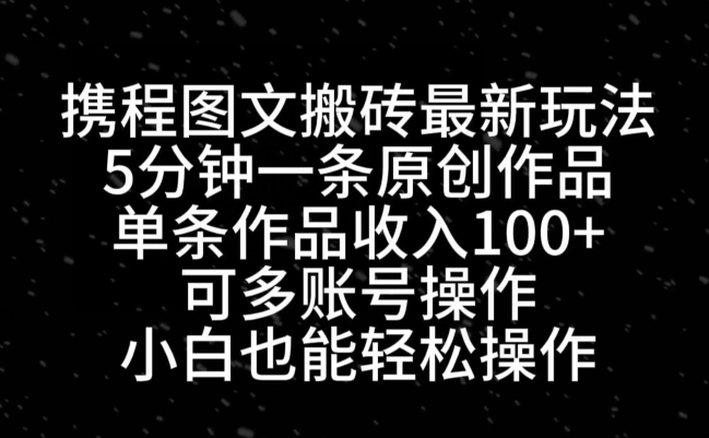 携程图文搬砖最新玩法，5分钟一条原创作品，单条作品收入100+-小鹏项目网