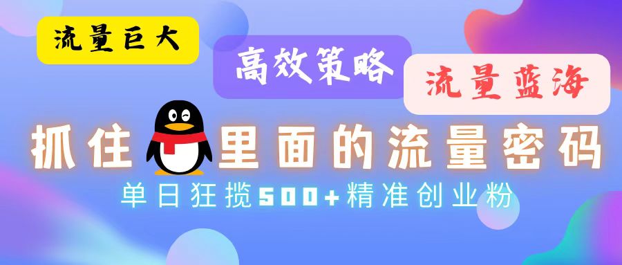流量蓝海，抓住QQ里面的流量密码！高效策略，单日狂揽500+精准创业粉-小鹏项目网