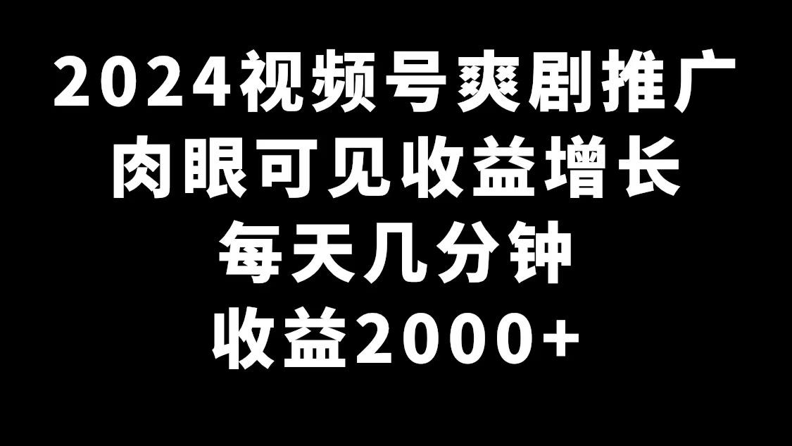 2024视频号爽剧推广，肉眼可见的收益增长，每天几分钟收益2000+-小鹏项目网