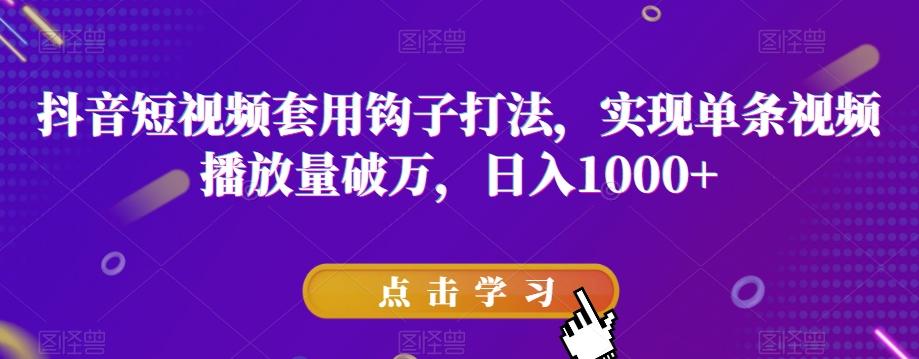 抖音短视频套用钩子打法，实现单条视频播放量破万，日入1000+【揭秘】-小鹏项目网