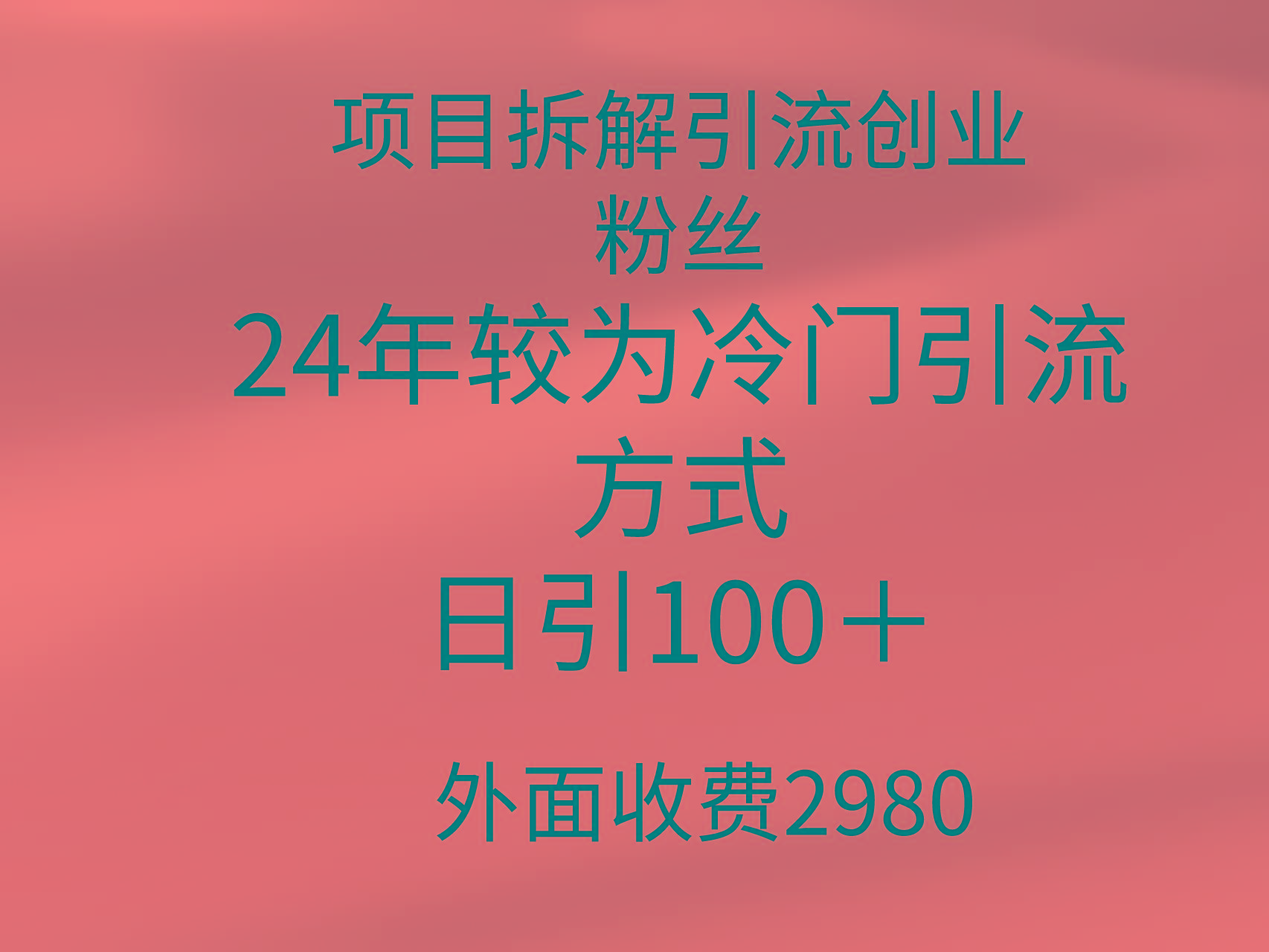 (9489期)项目拆解引流创业粉丝，24年较冷门引流方式，轻松日引100＋-小鹏项目网