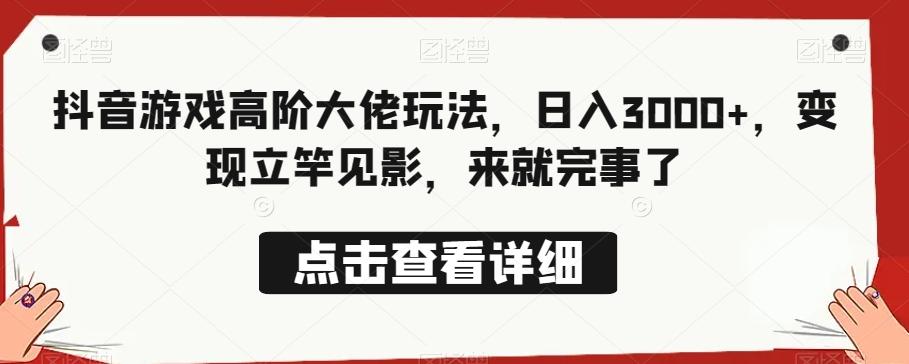 抖音游戏高阶大佬玩法，日入3000+，变现立竿见影，来就完事了-小鹏项目网