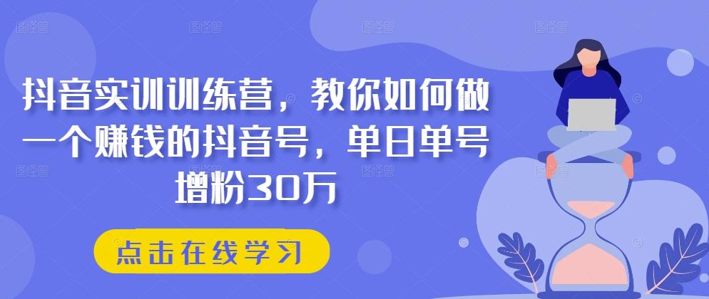 抖音实训训练营，教你如何做一个赚钱的抖音号，单日单号增粉30万-小鹏项目网