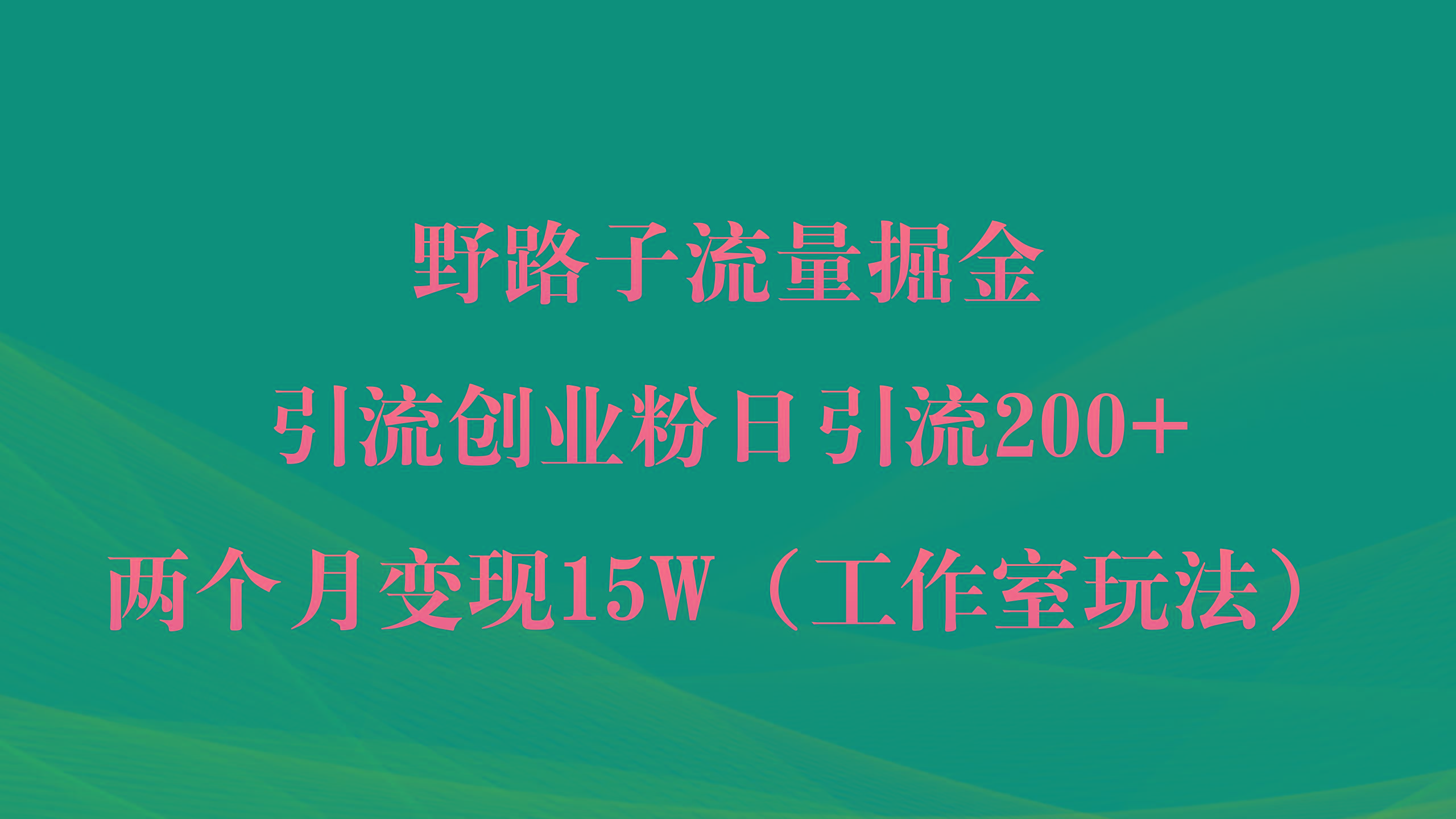 (9513期)野路子流量掘金，引流创业粉日引流200+，两个月变现15W(工作室玩法))-小鹏项目网