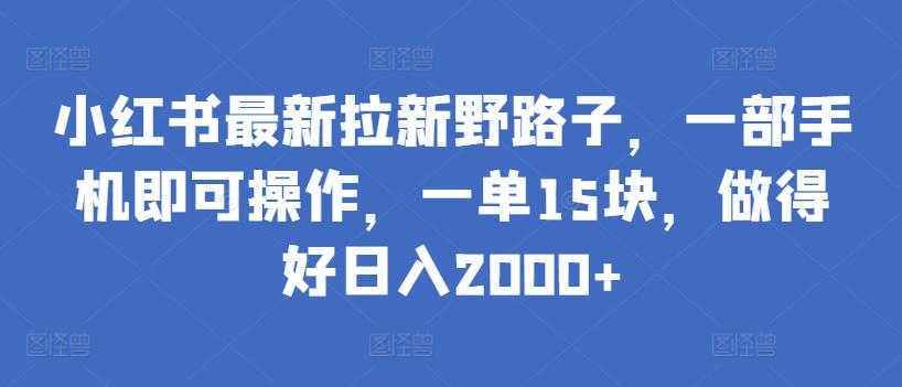 小红书最新拉新野路子，一部手机即可操作，一单15块，做得好日入2000+【揭秘】-小鹏项目网