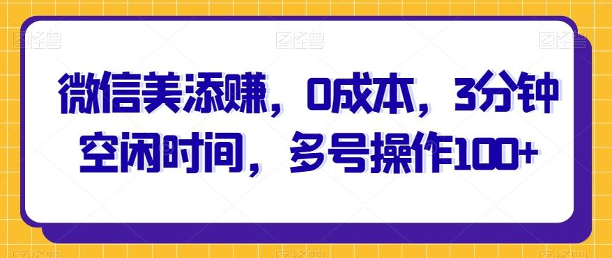 微信美添赚，0成本，3分钟空闲时间，多号操作100+-小鹏项目网