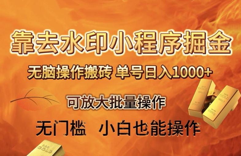 靠去水印小程序无脑操作搬砖，单号日入1000+保姆级教程可放大批量操作【揭秘】-小鹏项目网