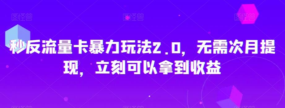 秒反流量卡暴力玩法2.0，无需次月提现，立刻可以拿到收益【揭秘】-小鹏项目网