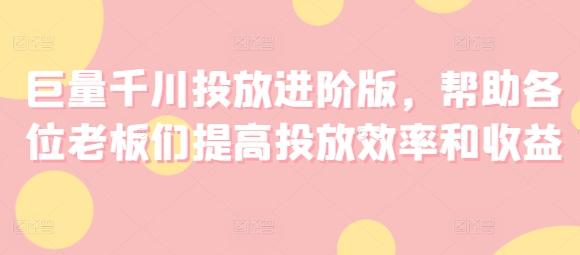 巨量千川投放进阶版，帮助各位老板们提高投放效率和收益-小鹏项目网