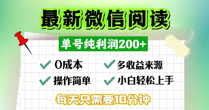 微信阅读最新玩法，每天十分钟，单号一天200+，简单0零成本，当日提现-小鹏项目网