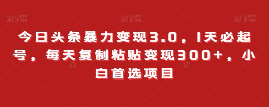 今日头条暴力变现3.0，1天必起号，每天复制粘贴变现300+，小白首选项目-小鹏项目网