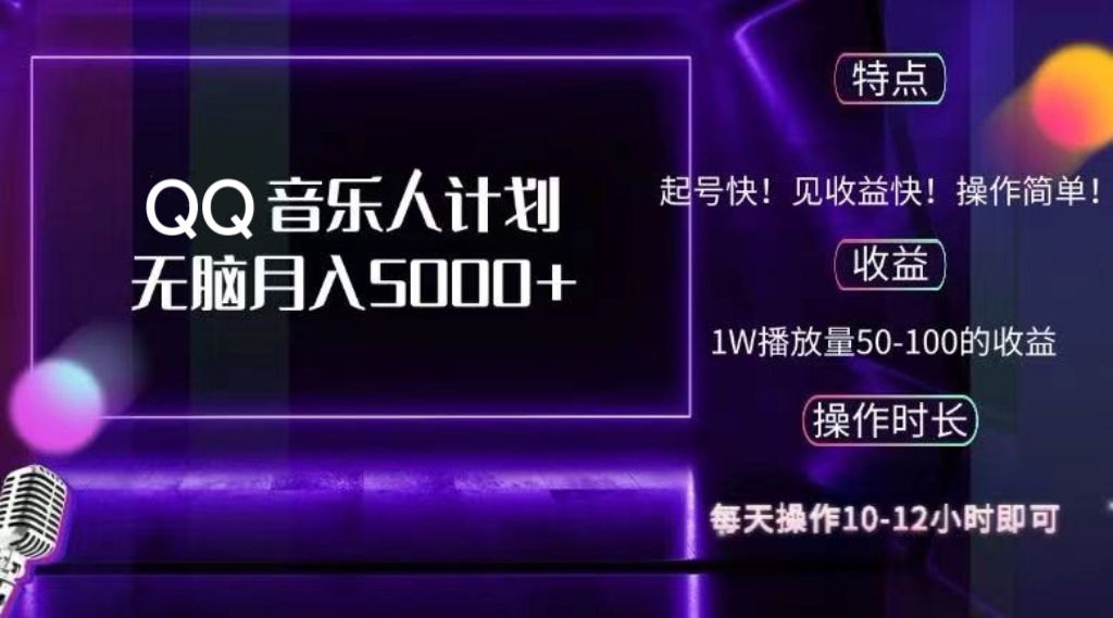 2024 QQ音乐人计划，纯无脑操作，轻松月入5000+，可批量放大操作-小鹏项目网