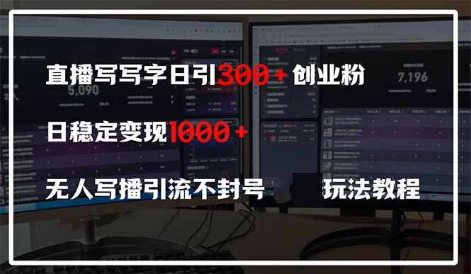 直播写写字日引300+创业粉，日稳定变现600+无人写播引流不封号，玩法教程-小鹏项目网