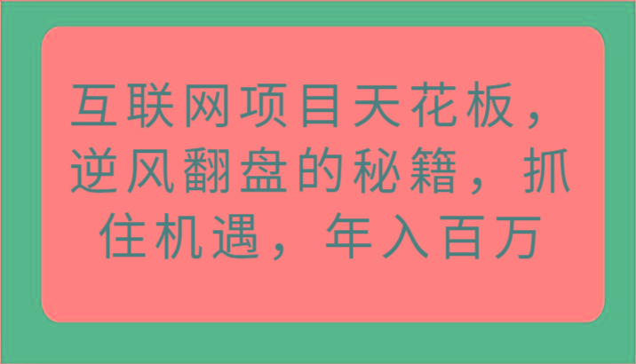 互联网项目天花板，逆风翻盘的秘籍，抓住机遇，年入百万-小鹏项目网