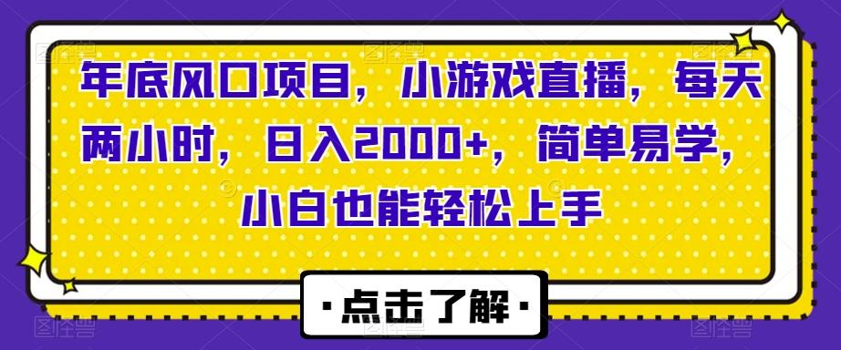 年底风口项目，小游戏直播，每天两小时，日入2000+，简单易学，小白也能轻松上手-小鹏项目网