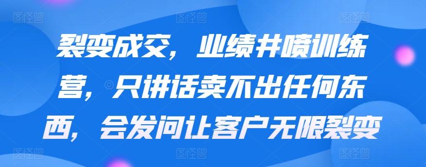 裂变成交，业绩井喷训练营，只讲话卖不出任何东西，会发问让客户无限裂变-小鹏项目网