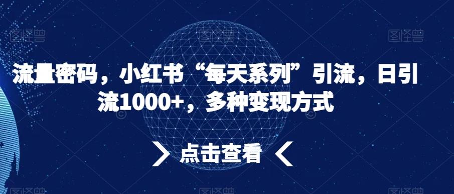 流量密码，小红书“每天系列”引流，日引流1000+，多种变现方式【揭秘】-小鹏项目网