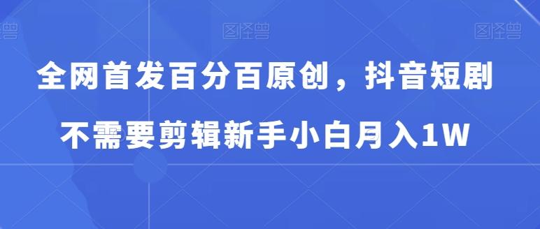 全网首发百分百原创，抖音短剧不需要剪辑新手小白月入1W-小鹏项目网