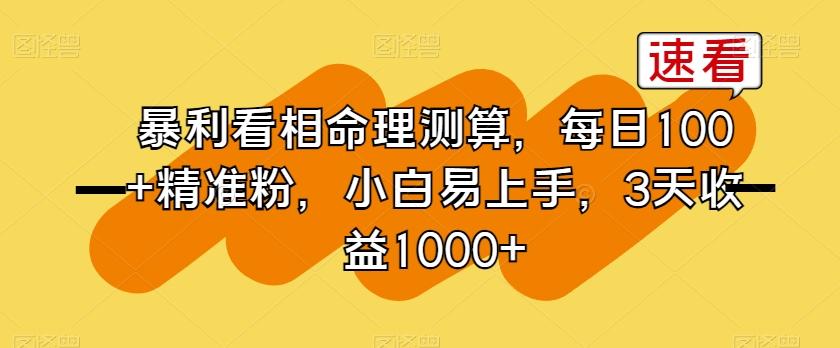 暴利看相命理测算，每日100+精准粉，小白易上手，3天收益1000+【揭秘】-小鹏项目网
