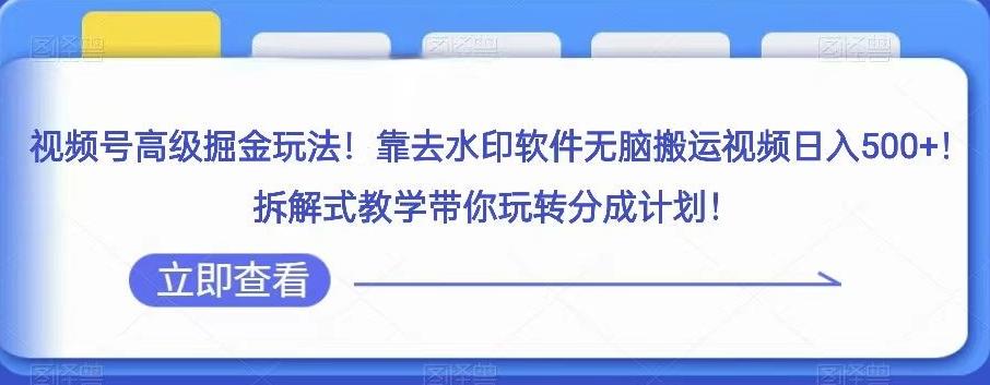 视频号高级掘金玩法，靠去水印软件无脑搬运视频日入500+，拆解式教学带你玩转分成计划【揭秘】-小鹏项目网