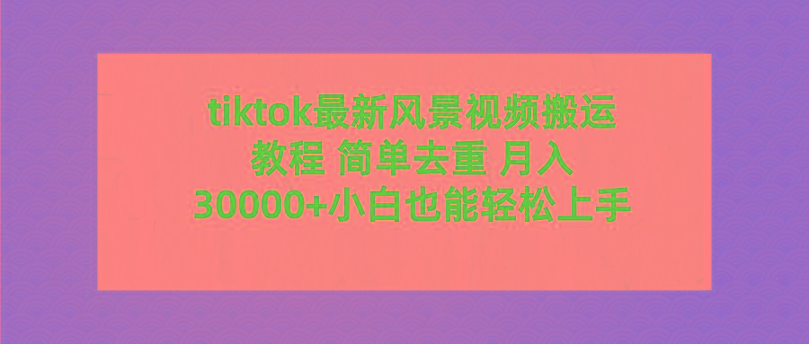 (9804期)tiktok最新风景视频搬运教程 简单去重 月入30000+附全套工具-小鹏项目网