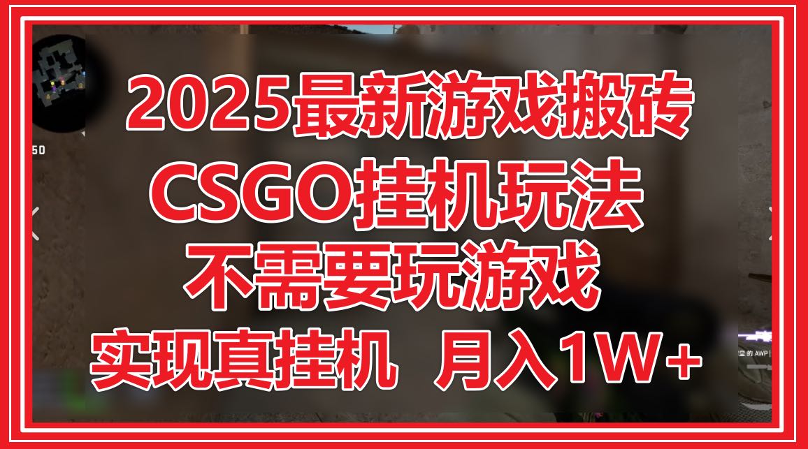 2025最新游戏搬砖，CSGO挂机，不需要玩游戏，实现真挂机，月入1W+-小鹏项目网