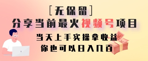 无保留分享当前最火视频号项目，当天上手实操拿收益，你也可以日入几百-小鹏项目网