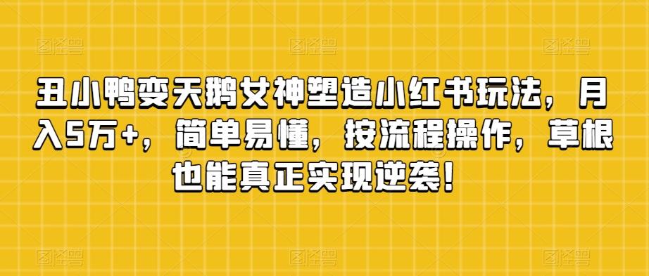 丑小鸭变天鹅女神塑造小红书玩法，月入5万+，简单易懂，按流程操作，草根也能真正实现逆袭！-小鹏项目网