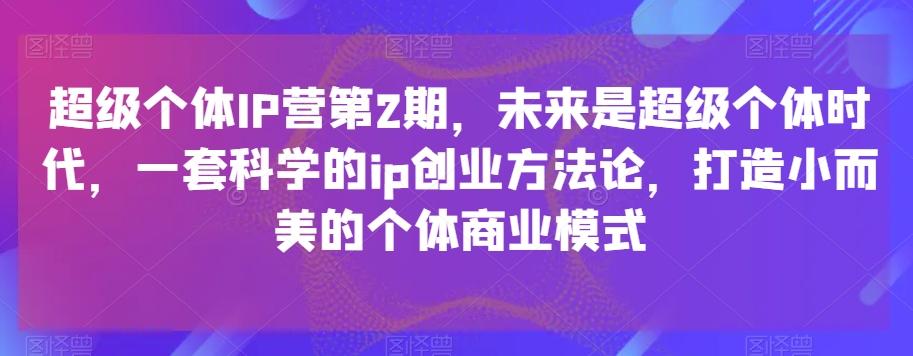 超级个体IP营第2期，未来是超级个体时代，一套科学的ip创业方法论，打造小而美的个体商业模式-小鹏项目网